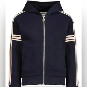 Authentic Chloe girls designer full zip navy pink stripes long  sleeve hoodie 5